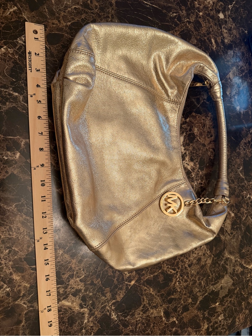 Michael Michael Kors Metallic Gold Leather Hobo Shoulder Bag Large Zip Top MK - Picture 2 of 12